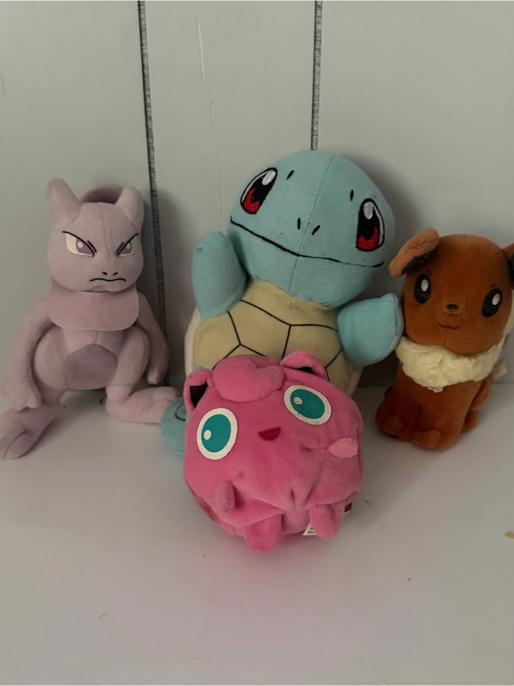Set Of Four Pokemon Plushies 3 Vintage Eevee Mewtwo Jigglypuff Modern Squirtle